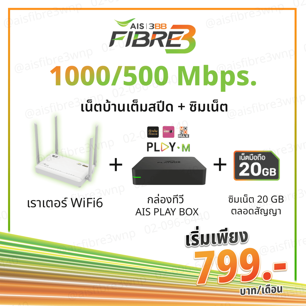เน็ตบ้านเต็มสปีด + ซิมเล่นเน็ต 20 GB